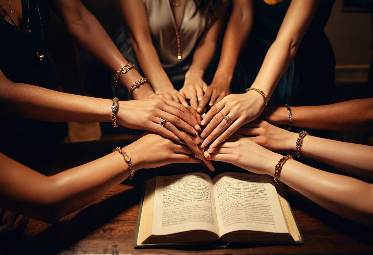 A powerful and intimate scene featuring a diverse group of individuals, confidently expressing their desires in a warm, inviting environment filled with soft lighting and lush textures. Elements of empowerment such as open books, intertwined hands, and personal items like jewelry symbolize intimacy and connection. The background radiates warmth, inclusivity, and a sense of exploration. vibrant colors. soft focus. painting.